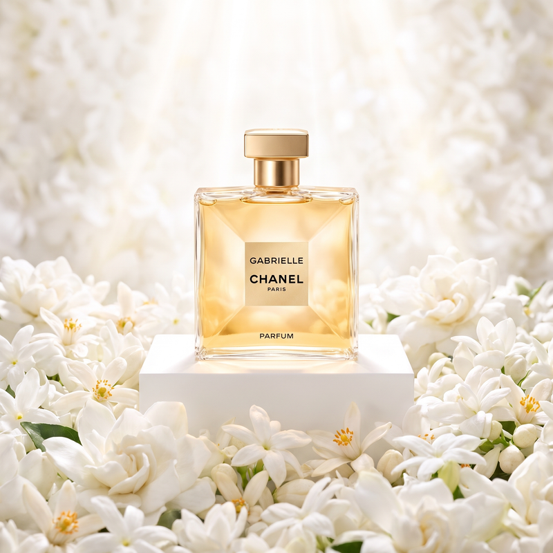 Chanel Gabrielle among white flowers