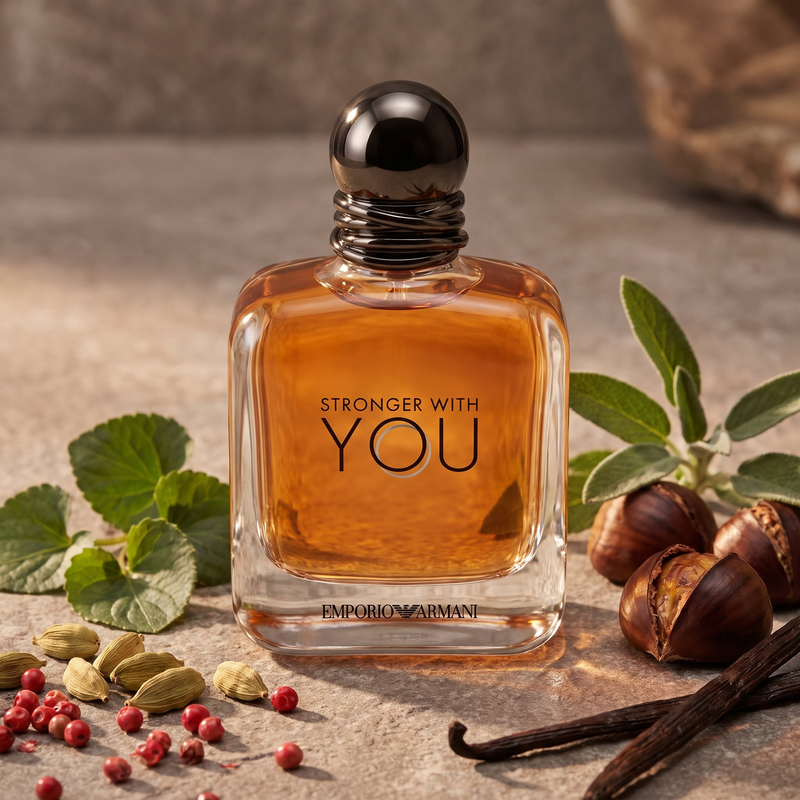 Emporio Armani Stronger With You EDT with cardamom, pink pepper, chestnut and vanilla