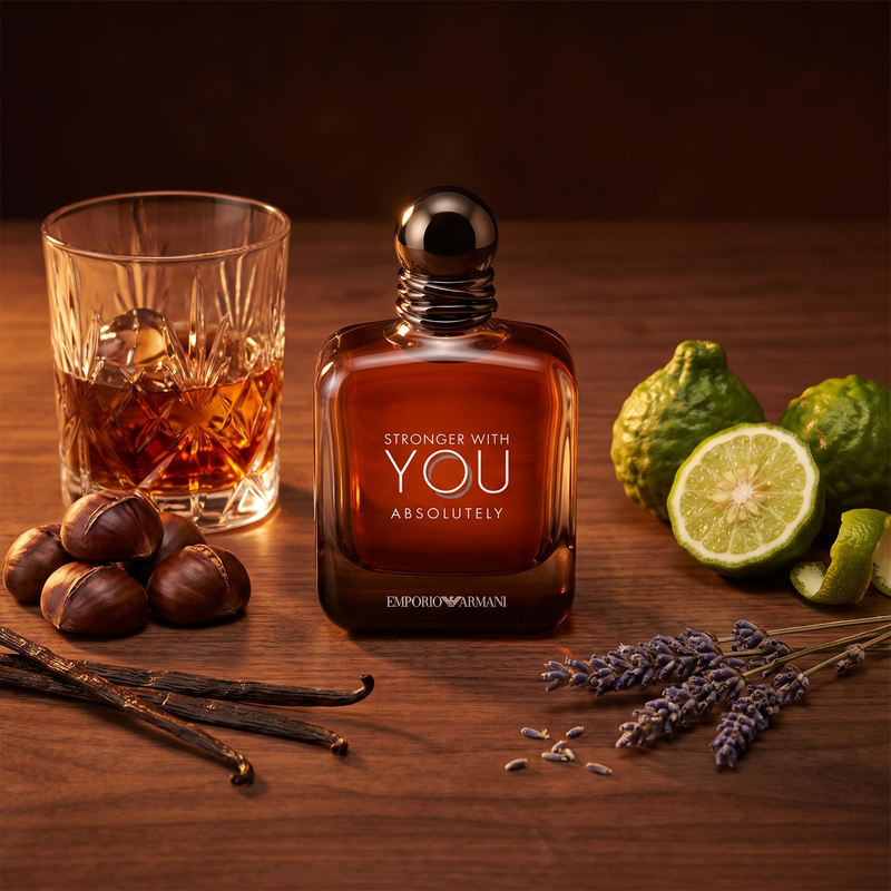 Emporio Armani Stronger With You Absolutely Parfum with rum, chestnut, vanilla and lavender