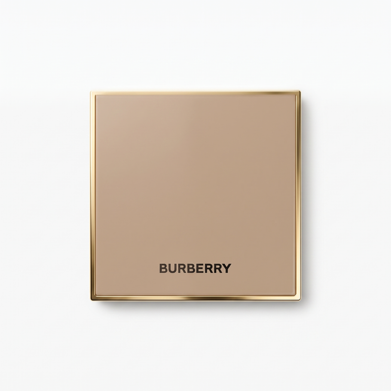 Burberry Outdoor Blush gold compact closed with Burberry logo