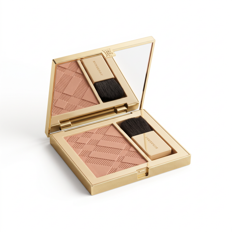 Burberry Outdoor Blush Earthy Rose No.66 open compact with pressed powder, mirror and brush