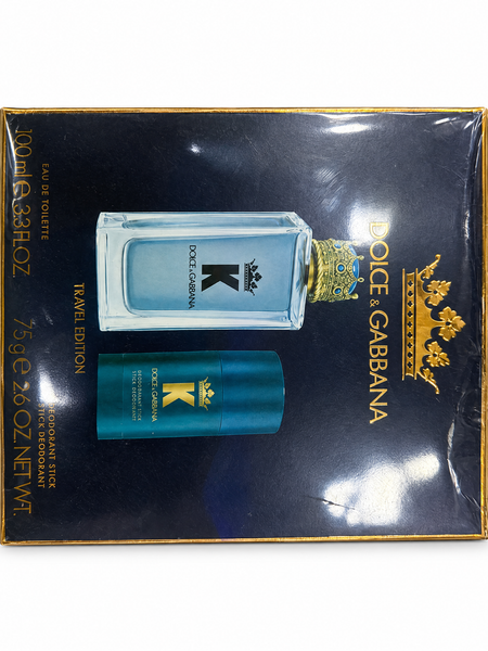 Dolce and Gabbana K Travel Edition gift set box with Eau de Toilette and deodorant stick