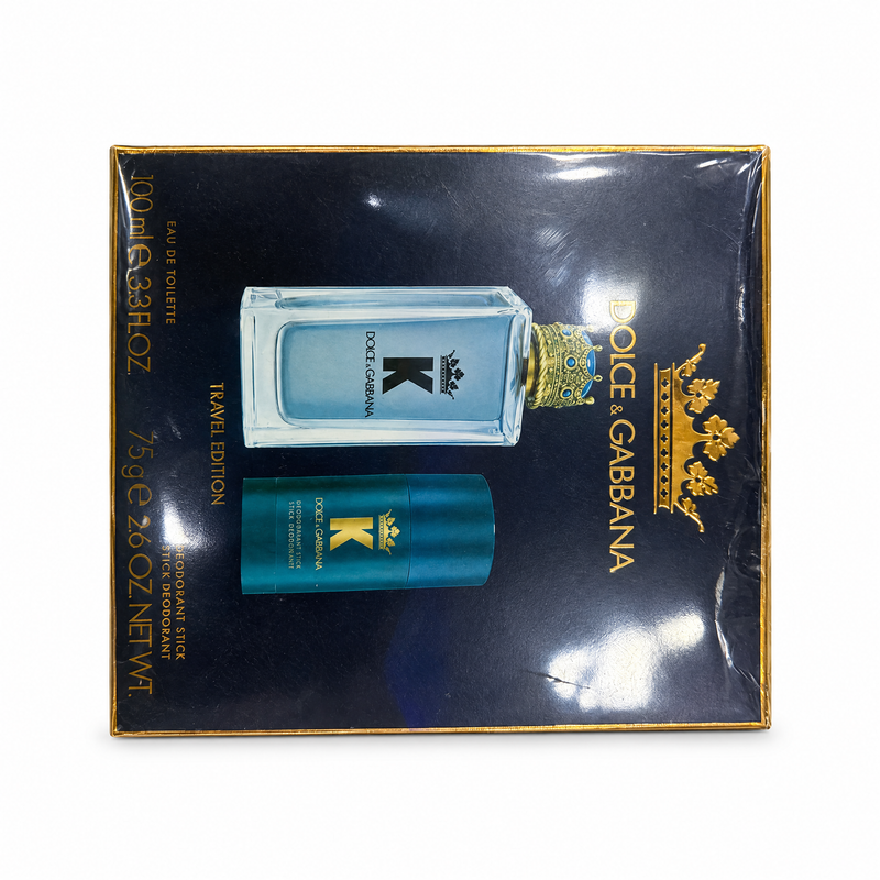 Dolce and Gabbana K Travel Edition gift set box with Eau de Toilette and deodorant stick