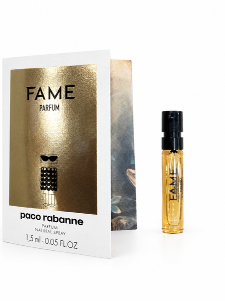 Paco Rabanne Fame Parfum 1.5ml sample vial and gold card