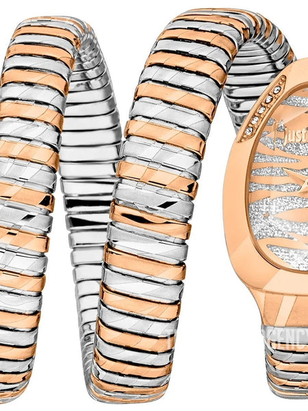 Just Cavalli Serpente Taglio JC1L226M0065 rose gold coil silver glitter dial