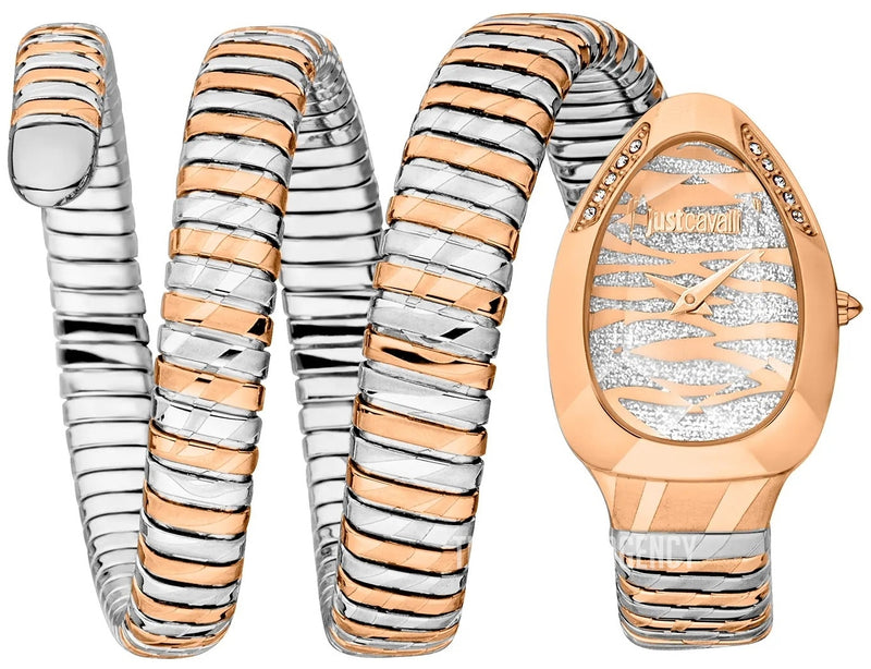 Just Cavalli Serpente Taglio JC1L226M0065 rose gold coil silver glitter dial