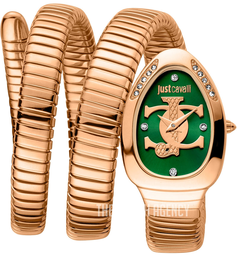 Just Cavalli Glam Evo 5 JC1L228M0055 rose gold coil watch green dial