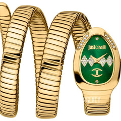 Just Cavalli Vezzoso JC1L230M0045 gold coil watch green crystal dial