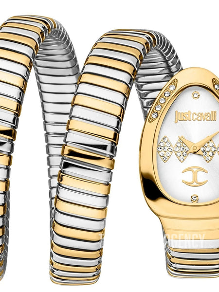 Just Cavalli Vezzoso JC1L230M0065 two tone coil watch white crystal dial