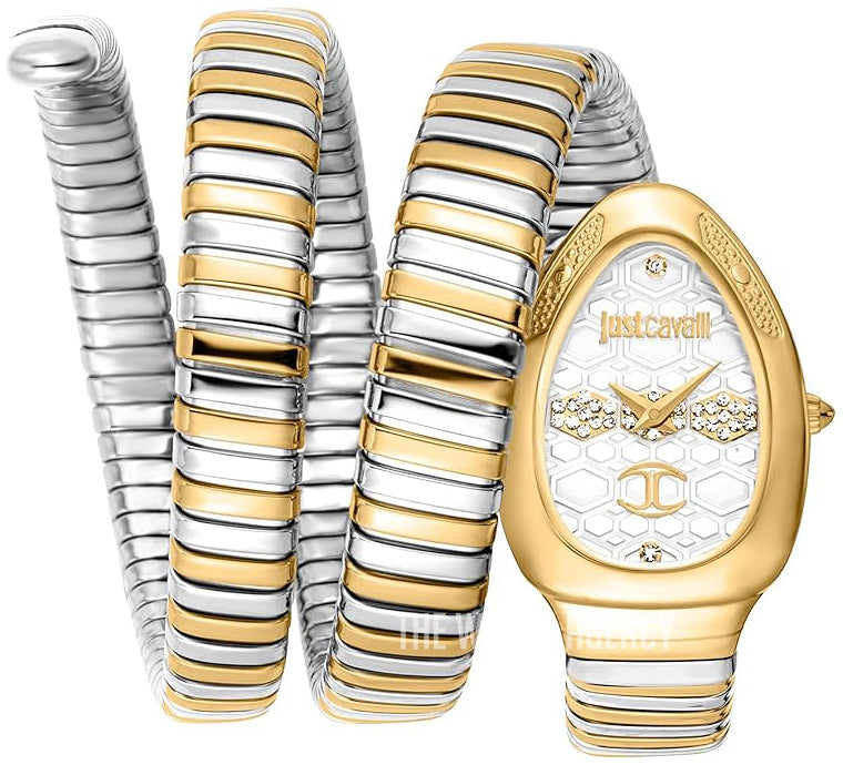 Just Cavalli Cosenza JC1L232M0055 two tone coil watch white honeycomb dial