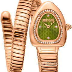 Just Cavalli Signature Snake JC1L249M0045 rose gold coil watch olive green dial