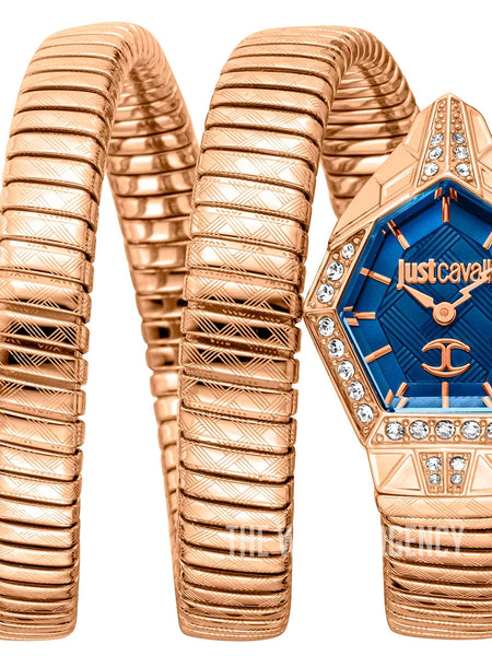 Just Cavalli Mesmerizing JC1L304M0045 rose gold coil hexagonal watch blue dial