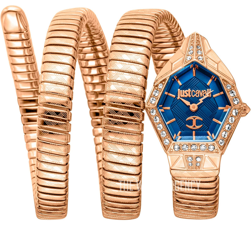 Just Cavalli Mesmerizing JC1L304M0045 rose gold coil hexagonal watch blue dial