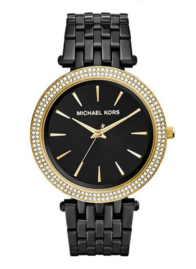 Michael Kors Darci black steel watch with gold-tone crystal bezel