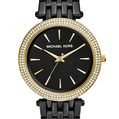 Michael Kors Darci black steel watch with gold-tone crystal bezel