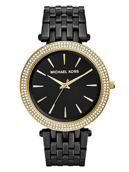 Michael Kors Darci black steel watch with gold-tone crystal bezel