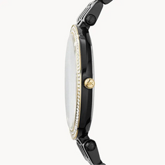 Michael Kors Darci black dial and gold crystal bezel detail