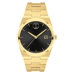 Movado Bold Quest 40mm gold-tone watch with black sunray dial