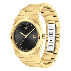 Movado Bold Quest gold-tone integrated bracelet detail