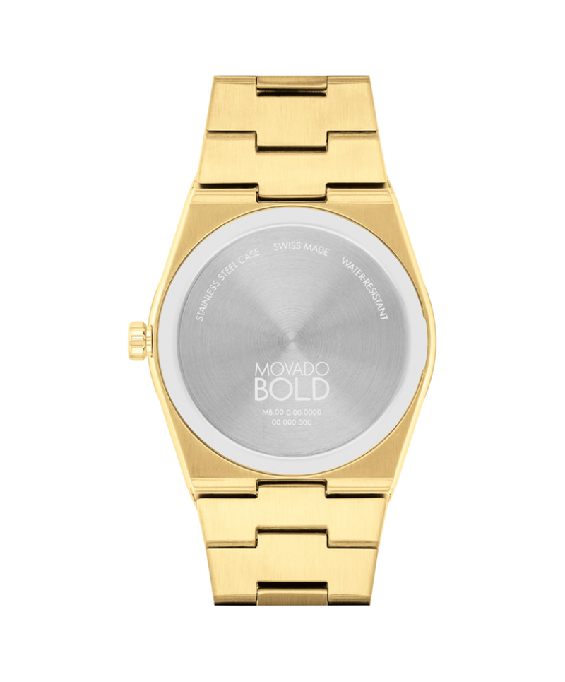Movado Bold Quest gold-tone watch, angled view
