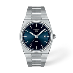 Tissot watch with blue dial and silver metal bracelet 