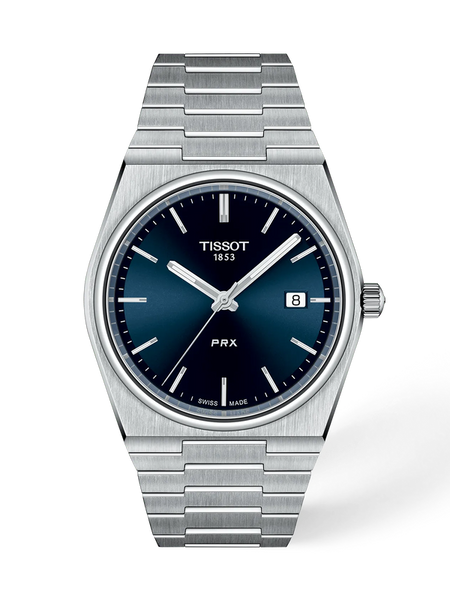 Tissot watch with blue dial and silver metal bracelet 