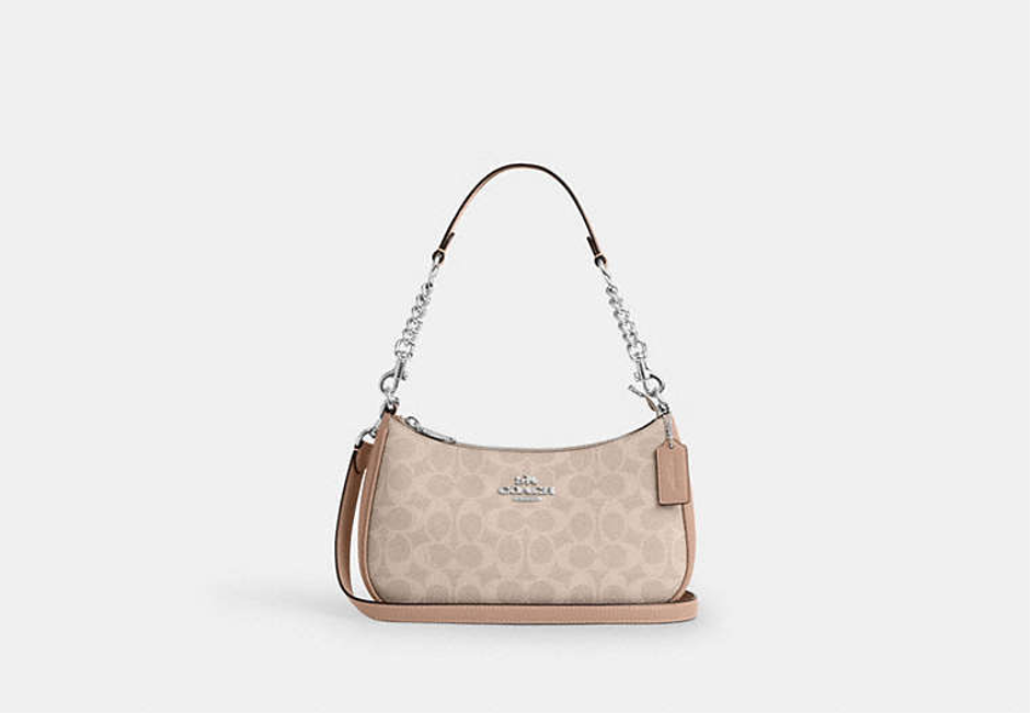 Coach Teri Shoulder Bag In Taupe Signature Canvas