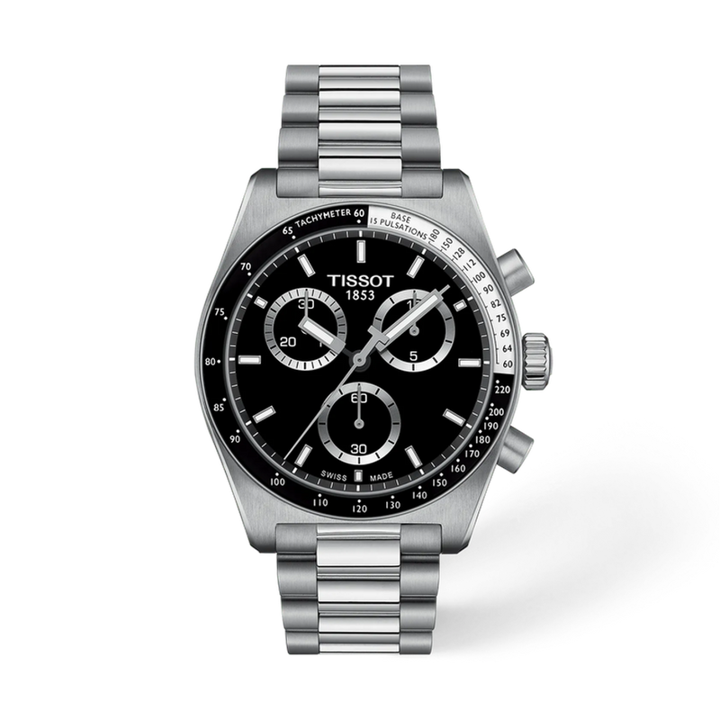 Tissot PR516 T149.417.11.051.00 black dial steel chronograph watch