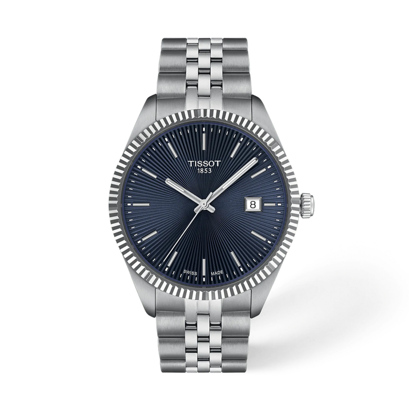 Tissot Ballade T156.410.11.041.00 blue guilloche dial quartz watch on steel bracelet