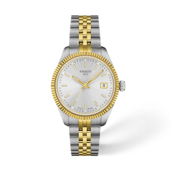 Tissot Ballade 34mm two-tone gold watch with silver guilloche dial