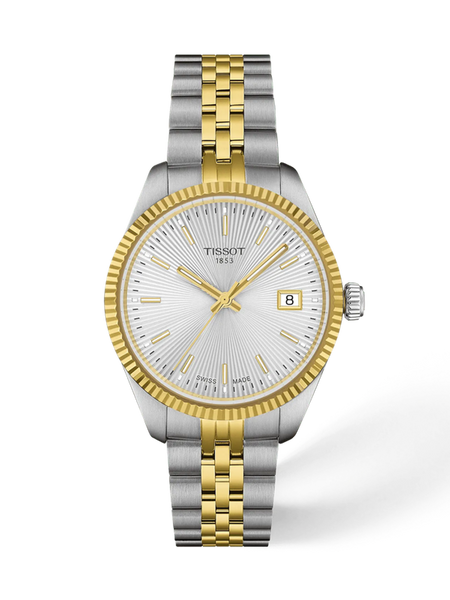 Tissot Ballade 34mm two-tone gold watch with silver guilloche dial