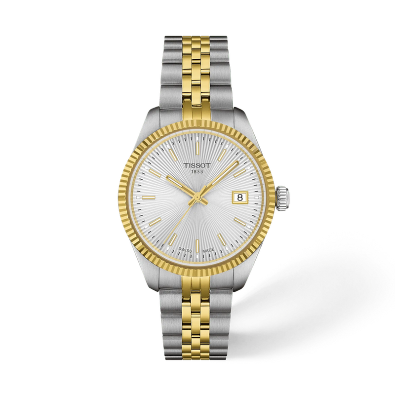 Tissot Ballade 34mm two-tone gold watch with silver guilloche dial