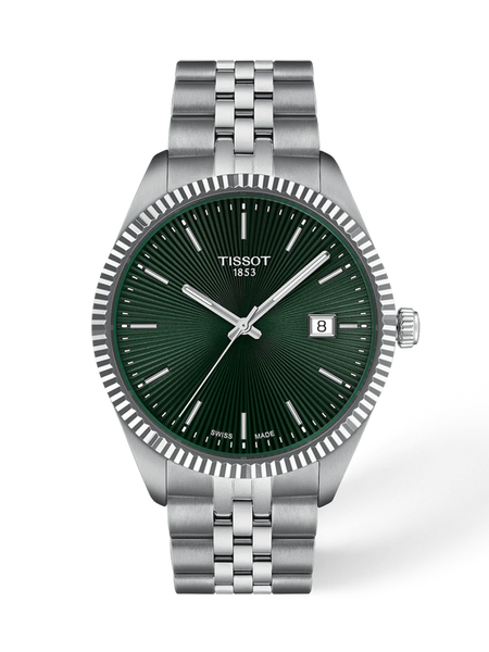 Tissot Ballade T156.410.11.091.00 green guilloche dial quartz watch on steel bracelet