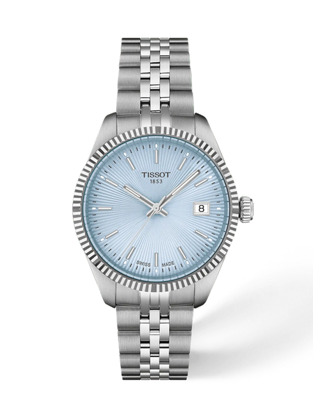 Tissot Ballade 34mm steel watch with ice blue guilloche dial