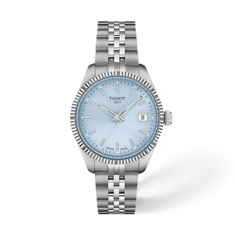 Tissot Ballade 34mm steel watch with ice blue guilloche dial