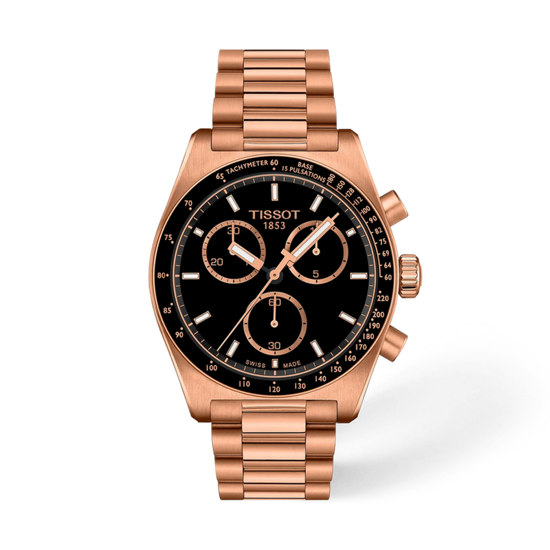 Tissot PR516 T149.417.33.051.00 rose gold PVD chronograph with black dial