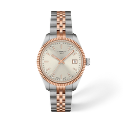 Tissot Ballade 34mm two-tone rose gold watch with silver guilloche dial