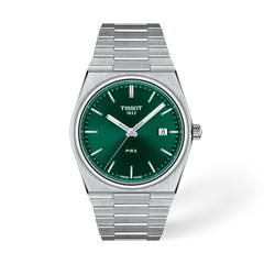 Tissot PRX T137.410.11.091.00 green sunburst dial quartz watch with integrated bracelet