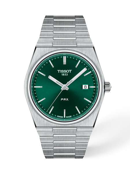 Tissot PRX T137.410.11.091.00 green sunburst dial quartz watch with integrated bracelet