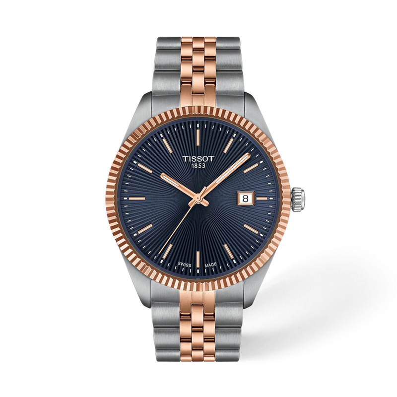 Tissot Ballade T156.410.22.041.00 two-tone rose gold blue dial quartz watch