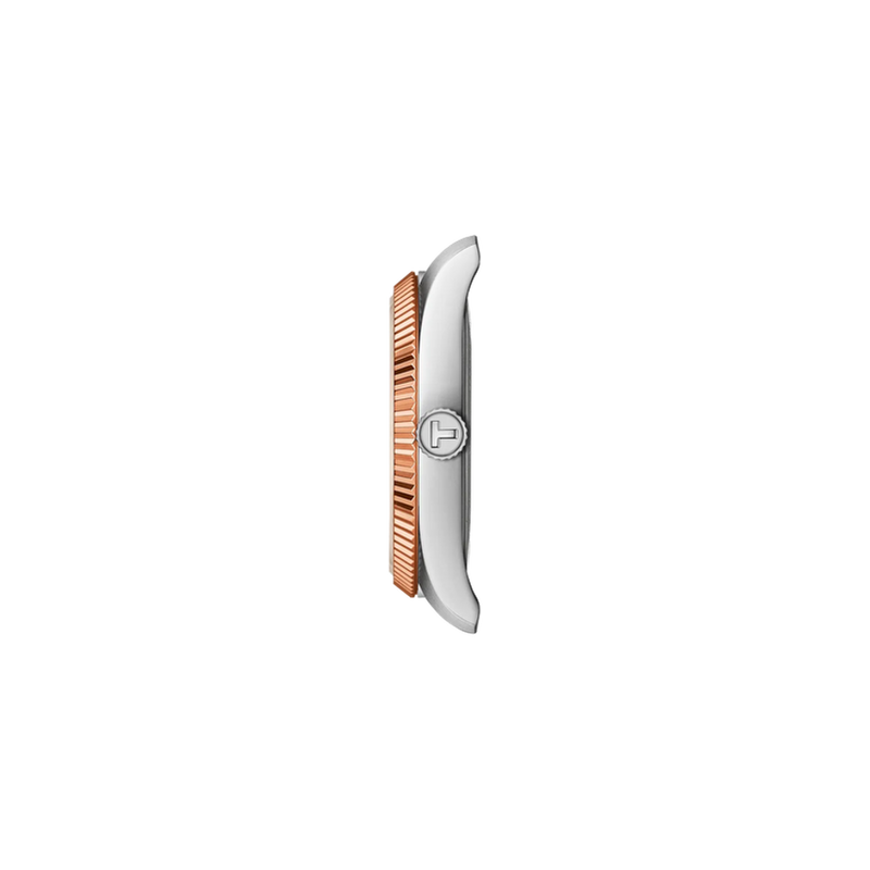 Tissot Ballade navy dial and rose gold fluted bezel detail