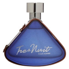 Blue triangular perfume bottle with silver cap