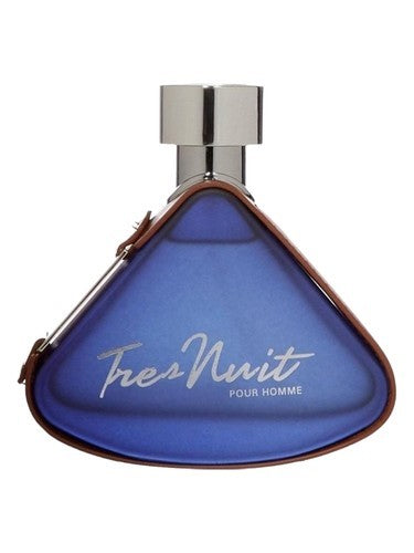 Blue triangular perfume bottle with silver cap