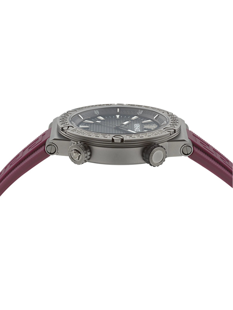Versace Greca Logo Diver strap and case, angled view