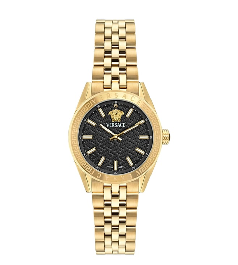 Versace V-Code Lady Quartz Gold Black Dial Women's Watch 36mm